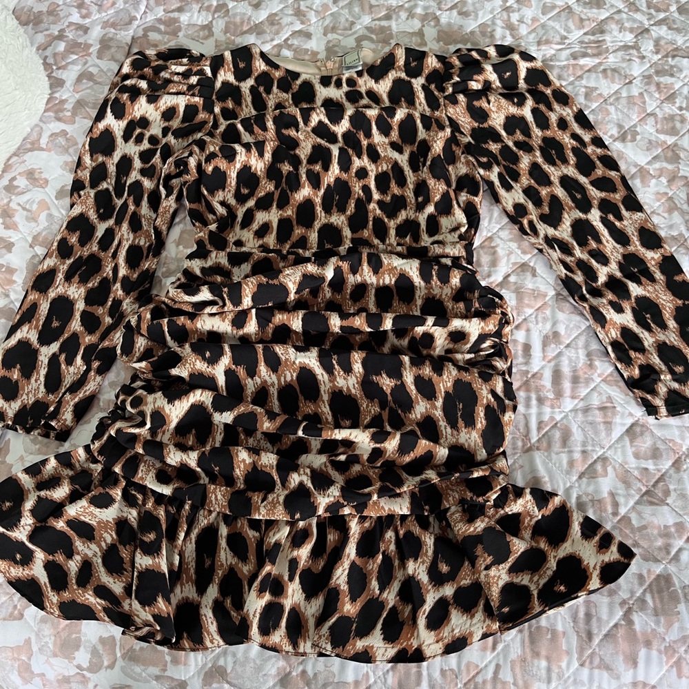 Leopard Ruched Ruffled Dress - Picture 3 of 3